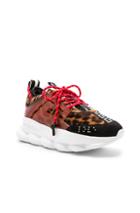 Versace Calf Hair Chain Reaction Sneakers In Animal Print,brown,red