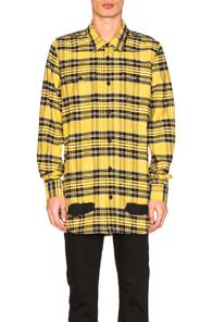 Off-white Diagonal Spray Check Shirt In Yellow,checkered & Plaid