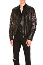 Balmain Serpent Embroidered Leather Jacket In Black