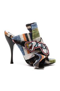 No. 21 Bow Mules In Blue,green,stripes