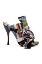 No. 21 Bow Mules In Blue,green,stripes