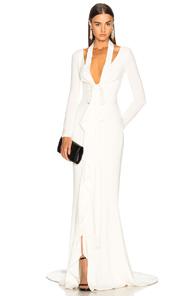 Oscar De La Renta Tie Front Cutout Gown In White