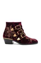 Chloe Studded Textured Velvet  Susanna Booties In Red