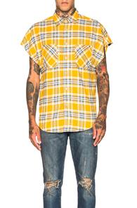 Fear Of God Sleeveless Flannel In Yellow,checkered & Plaid