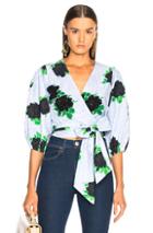 Ganni Pine Top In Blue,floral,checkered & Plaid