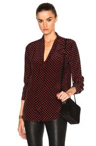 Equipment X Kate Moss Collarless Slim Signature Top In Black,geometric Print