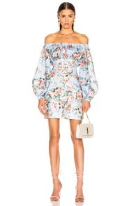Zimmermann Bowie Off Shoulder Dress In Blue,floral