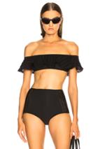 Jonathan Simkhai Off Shoulder Crochet Ruffle Bikini Top In Black