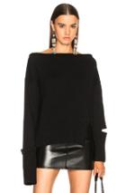 Helmut Lang Distressed Off Shoulder Sweater In Black