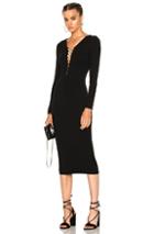 T By Alexander Wang Micro Modal Spandex Lace Up Midi Long Sleeve Dress In Black