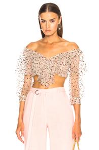 Sandra Mansour Sable Rose Top In White,geometric Print,pink