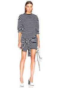 Jw Anderson Stripe Tie Front T-shirt Dress In Blue,stripes