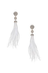 Oscar De La Renta Long Beaded Feather Earrings In Metallic,white