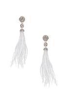 Oscar De La Renta Long Beaded Feather Earrings In Metallic,white