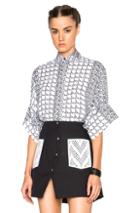 Kenzo Houndstooth Stripe Georgette Blouse In White,geometric Print