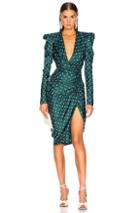Alexandre Vauthier Dot Twill Draped Midi Dress In Green,polka Dots