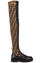 Fendi Logo Over The Knee Boots In Brown,novelty