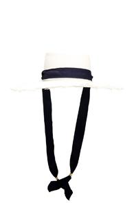 Sensi Studio Frayed Boater Hat In Blue,white