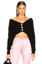 Alessandra Rich Cropped Mohair Off Shoulder Cardigan In Black