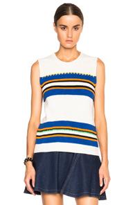 Msgm Striped Sleeveless Sweater In Stripes,white,blue