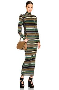 Emilio Pucci Striped Knit Long Dress In Metallics,green,stripes