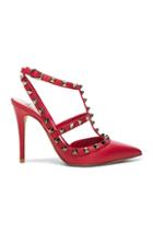 Valentino Rockstud Leather Ankle Strap Heels In Red