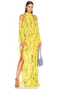 Self-portrait Floral Printed Cold Shoulder Dress In Floral,yellow