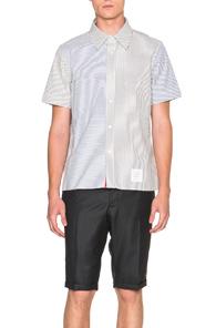 Thom Browne Funmix Seersucker Cuban Shirt In Stripes,gray