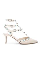 Valentino Rockstud Leather Rolling Heels In White