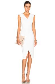 Victoria Beckham Deep V Fitted Dress In White