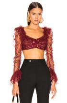 Raisa&vanessa Glittered Ruffle Top In Red