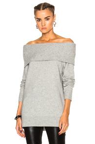 T By Alexander Wang Cashwool Off Shoulder Sweater In Gray