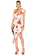 Michelle Mason Asymmetrical Ruffle Dress In Floral,red,white