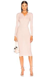 Enza Costa Cashmere Long Sleeve Henley Midi Dress In Neutral