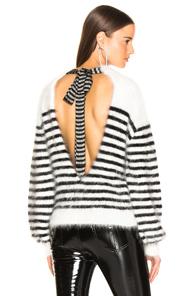 Alanui Angora Stripe Tie Back Intarsia Sweater In Black,stripes,white