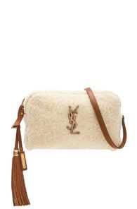 Saint Laurent Medium Shearling Monogramme Lou Satchel In Neutrals