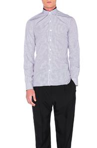 Lanvin Mix Fabric Collar Shirt In Blue,stripes