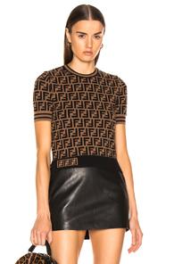 Fendi Logo Print Top In Brown
