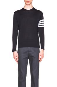 Thom Browne Classic Merino Crewneck Sweater In Blue