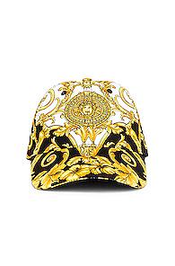 Versace Print Baseball Hat In Black,floral,paisley,yellow