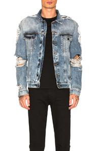 Balmain Destroyed Denim Jacket In Blue