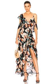 Nicholas Asymmetric Wrap Dress In Black,floral