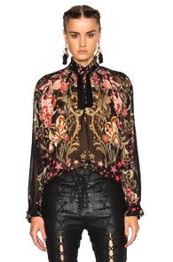 Roberto Cavalli Printed Georgette Scarf Blouse In Black,floral