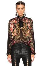 Roberto Cavalli Printed Georgette Scarf Blouse In Black,floral
