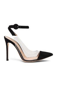 Gianvito Rossi Suede & Plexy Ankle Strap Heels In Black