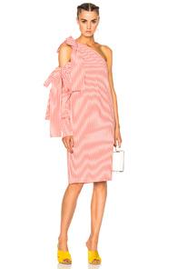 Msgm Bow Pinstripe Dress In Pink,stripes