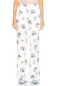 Les Reveries Silk Lounge Pants In Blue,floral,purple,white
