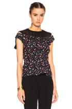 Nina Ricci Flower Print Blouse With Georgette Details In Black,floral