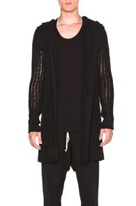Rick Owens Hooded Nautical Cardigan In Black