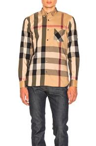 Burberry Herringbone Stretch Giant Check Shirt In Checkered & Plaid,neutrals